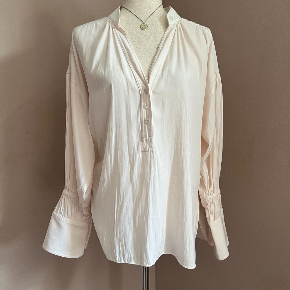 A.L.C. Paulina Blouse Sheer Blush Pink Mandarin Collar Top Quiet Luxury Size‎ 0